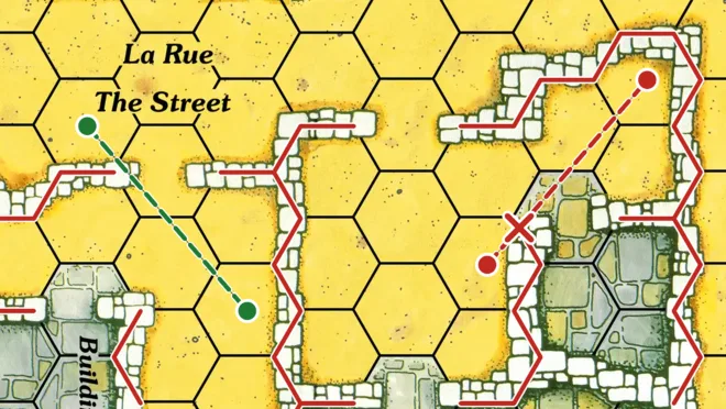 Example on the Village map: the wall counts on the hex side, not on its drawing