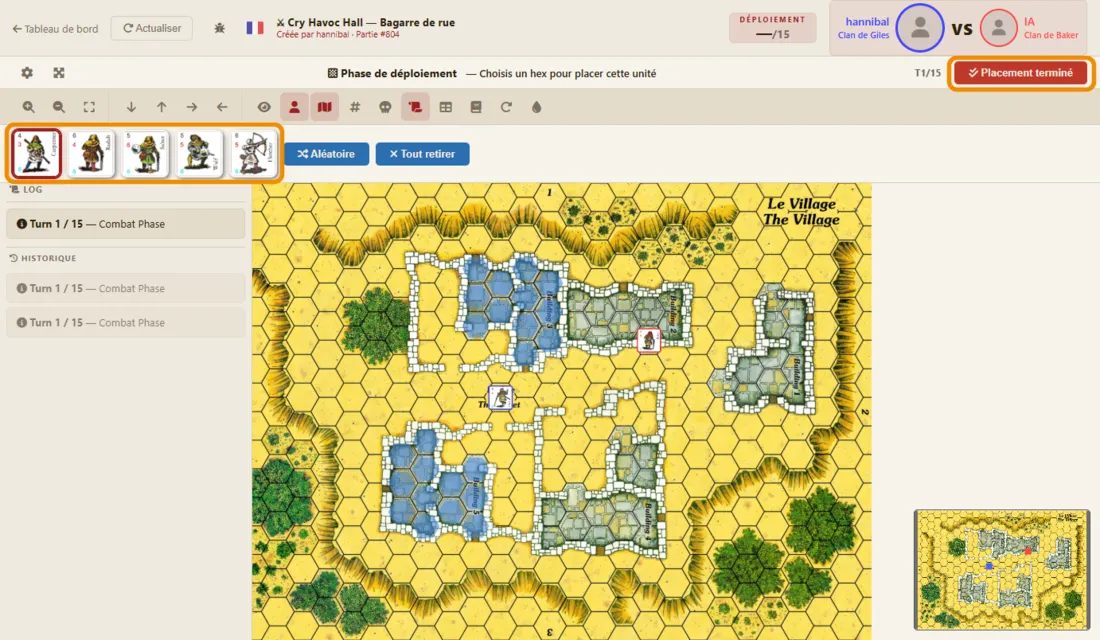 Deployment: the allowed hexes light up in blue